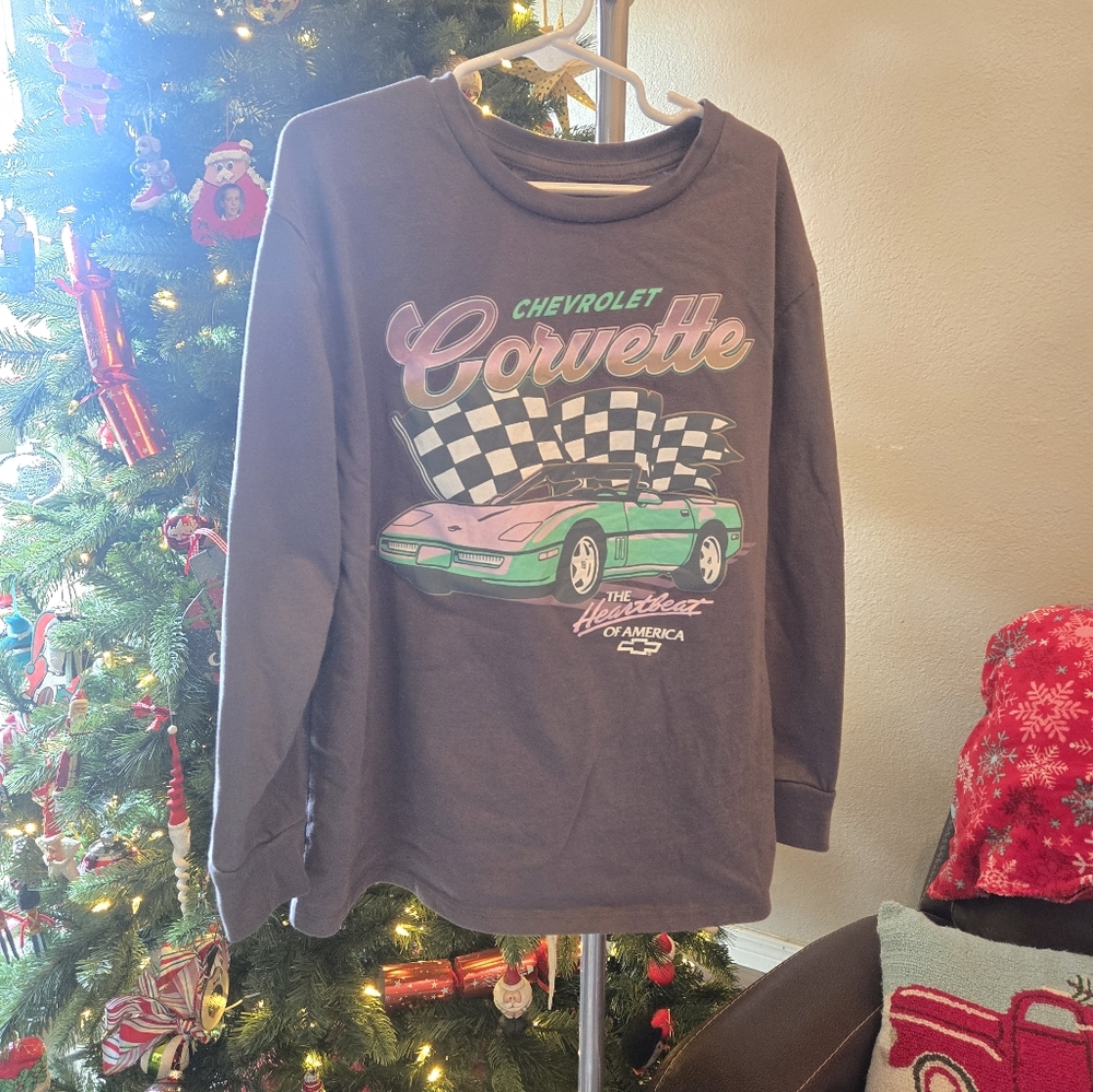 🖤5/$25🐝 Kids' Medium 8 GM Corvette Long Sleeve Graphic Car Tee Shirt NWOT